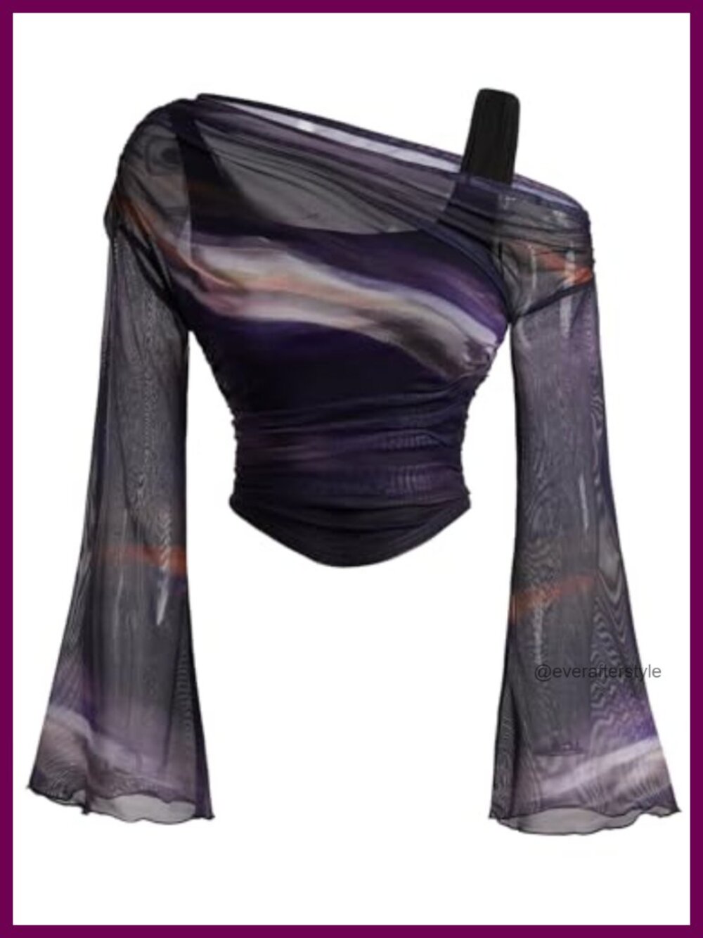 Women's Y2K Off The Shoulder Mesh Top Bell Sleeve Slim Fit Asymmetrical Hem